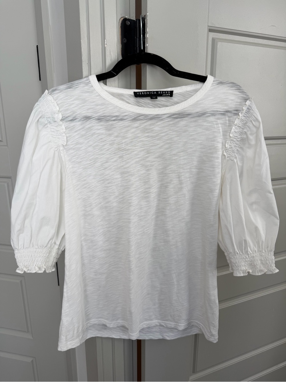 Veronica Beard White Cloud Tee with Pouf Sleeves